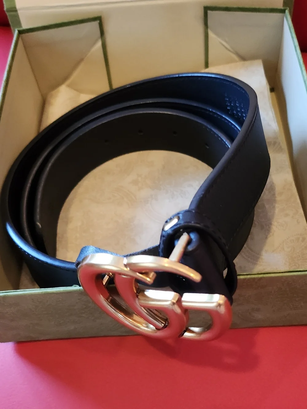 Gucci Black Leather Belt with Gold Double G Buckle